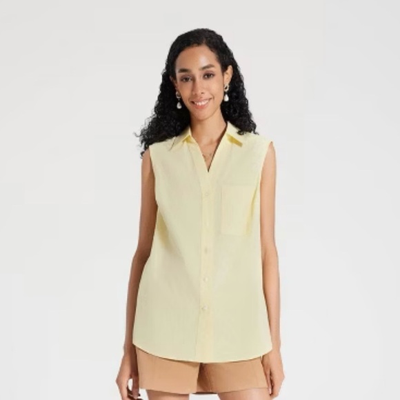 a new day Tops - Women's V-Neck Button-Down
Shirt - A New Day Butter Yellow Size M